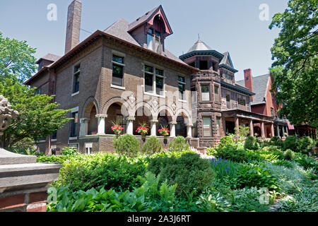 Large historic mansion with a cupula found in the regentrified Cathedral Hill neighborhood. St Paul Minnesota MN USA Stock Photo