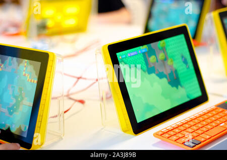 Kids learning coding. Educational concept Stock Photo