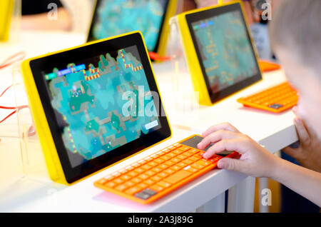 Kids learning coding. Educational concept Stock Photo