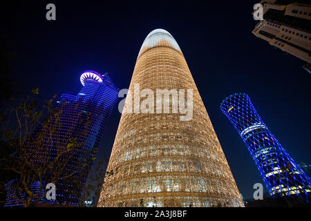 The City of Doha By Night Stock Photo