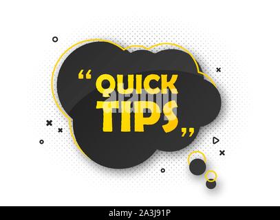 Quick tips, helpful tricks. Banner with useful information. Colorful tooltip, hint for website. Vector icon of solution, advice. Black - yellow speech Stock Vector