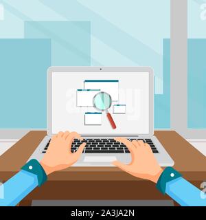 Search online concept with laptop and person surfing the Internet Stock Vector