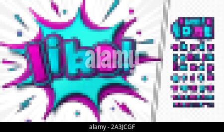 3d cartoon alphabet in comics and pop art style. Colorful letters, numbers with striped pattern and halftone effect. Font for decoration comics book p Stock Vector
