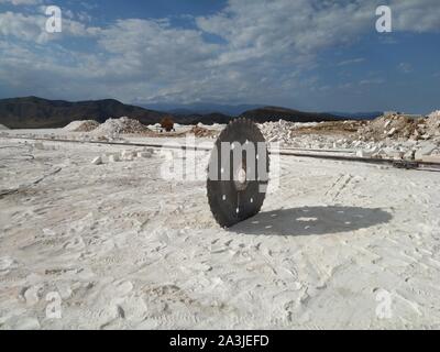 White Limestone Quarry and Saw Machines in Nagorny Karabakh Dispute Territory 2019 Stock Photo