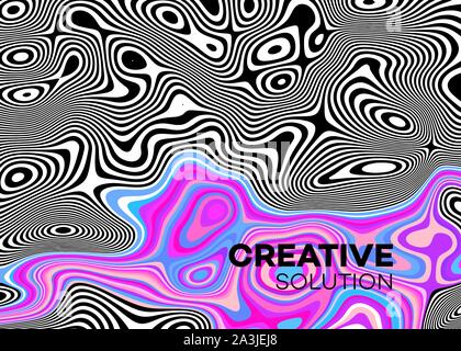 Modern poster with 80 s wave pattern. Abstract music pulse background. Trendy modern style. Rainbow color. Trendy gradient line style vector Stock Vector