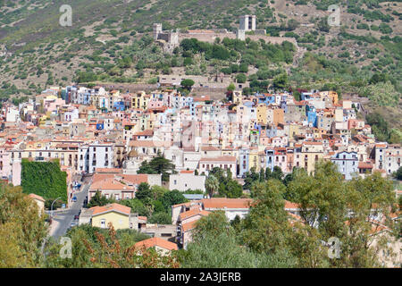 Colorful houses in Bosa, Sardinia, Italy. Scenic landscape in Oristano. Stock Photo