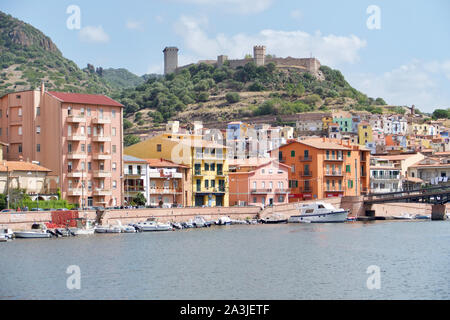 Colorful houses in Bosa, Sardinia, Italy. Scenic landscape in Oristano. Stock Photo