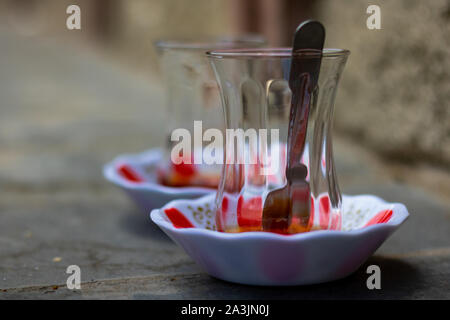 Empty tea glasses Stock Photo