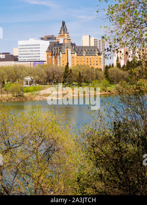 View of the Delta Bessborough Hotel from across the South Saskatchewan River, Saskatoon Stock Photo