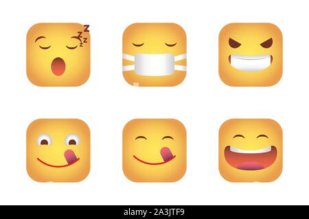 set of squares emoticons faces characters Stock Vector