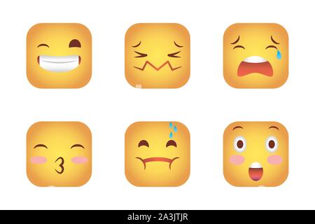 set of squares emoticons faces characters Stock Vector