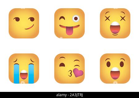 set of squares emoticons faces characters Stock Vector