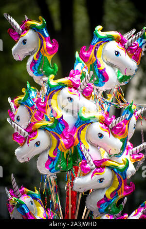 Metal unicorn balloons on sale in Mexico City. Stock Photo