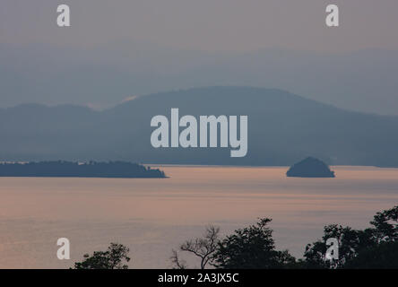 The beauty of the sky and the water at Kaeng Krachan Dam ,Phetchaburi in Thailand. Stock Photo