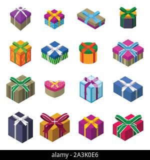 A vector illustration of Different designs of Christmas present boxes Stock Vector
