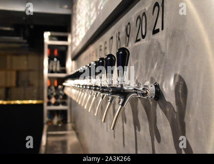 Beer Taps, Vocation Bar, assembly Underground, Leeds, West Yorkshire Stock Photo