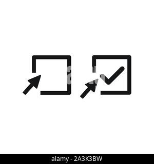 Check mark logo icon. Tick symbol in the box. Accept okey check mark symbol for approvement or cheklist. Computer mouse click cursor arrow icon Stock Vector