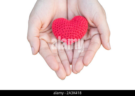 Heart on Hand for Giving Sharing and Charity isolated on white background with clipping path. Stock Photo