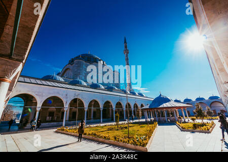 Courtyard of Mihrimah Sultan Mosque in Istanbul Stock Photo
