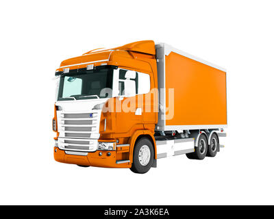 Modern orange truck with an orange trailer with white inserts to transport goods 3D render on white background no shadow Stock Photo