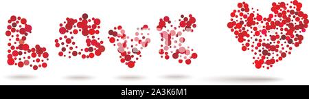 Red Heart and inscription love dots Halftone logo, vector Illustration Stock Vector