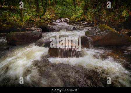 Waterfall and rocks at Melincourt Stock Photo