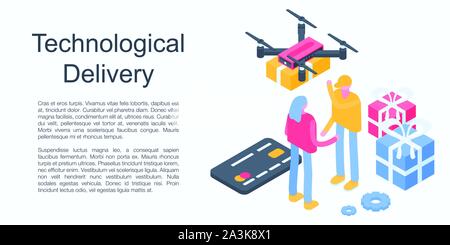 Technological delivery concept banner, isometric style Stock Vector
