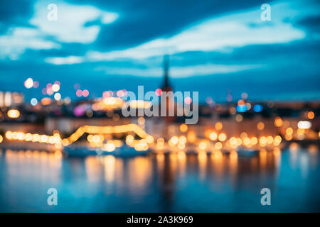 Stockholm, Sweden. Night Skyline Abstract Boke Bokeh Background. Design Backdrop. Stock Photo