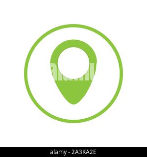 Green geo pin as logo with copy space on white. Geolocation and navigation. Icon for mobile and electronic devices, web design, infographic elements Stock Vector