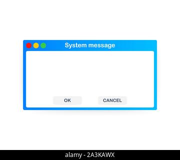Old School Operating System Message Template. Classic Computer User Interface Element with OK and Cancel Buttons. Vector stock illustration. Stock Vector