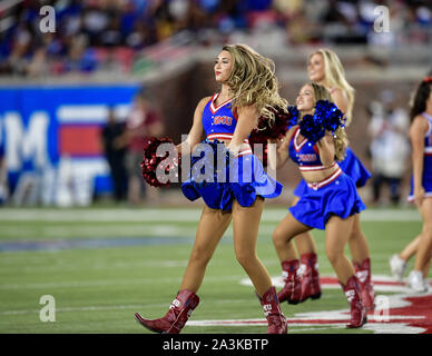 SMU Mustang Cheerleaders during an NCAA Football game between the Tulsa Golden Hurricanes and SMU Mustangs at the Gerald J. Ford Stadium in Dallas, Texas, Oct. 5th, 2019.(Manny Flores/Cal Sport Media) Stock Photo