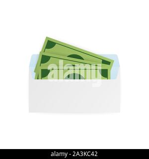 Some dollar bills in white envelope. Send money concept. Vector stock illustration. Stock Vector