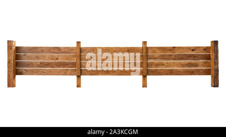 Wooden fence made of wooden boards isolated on white background Stock Photo
