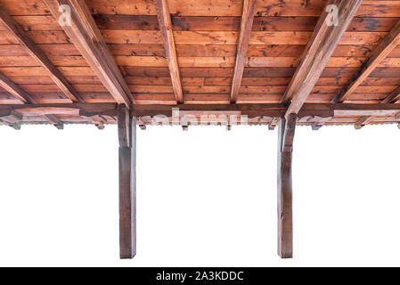 Traditional wooden roof interior rustic style isolated on white background Stock Photo