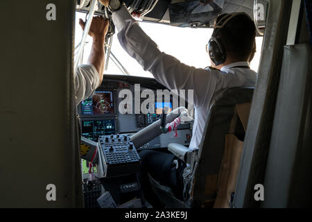On board of Tara Air's DHC-6 Twin Otter on flight from Jomsom to Pokhara, Nepal Stock Photo