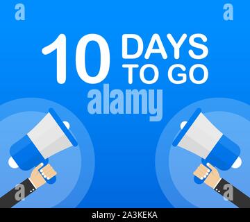 10 days to go flat icon on blue background. Banner for business, marketing and advertising. Vector stock illustration. Stock Vector