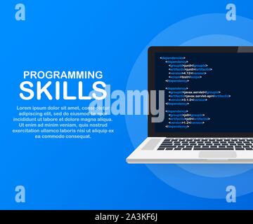 Modern flat design isometric concept of Programming Skills for website and mobile website. Landing page template. Vector stock illustration. Stock Vector
