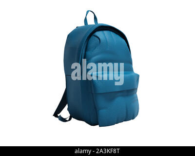 Modern blue leather backpack in school for children and teens left view 3D render on white background no shadow Stock Photo