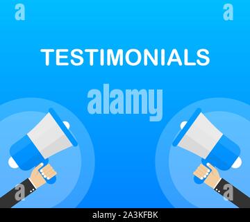 Hand holding megaphone - Testimonials. Vector stock illustration. Stock Vector