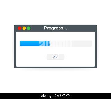 Loading data window with progress bar on white background. Vector stock illustration Stock Vector