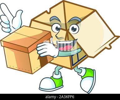 With box cardboard open with character mascot shape Stock Vector
