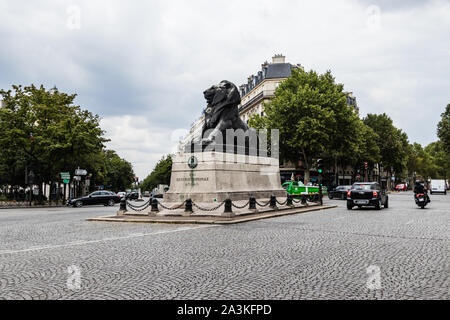 The Lion of Belfort statue on the Place Denfert-Rochereau, Paris Stock Photo