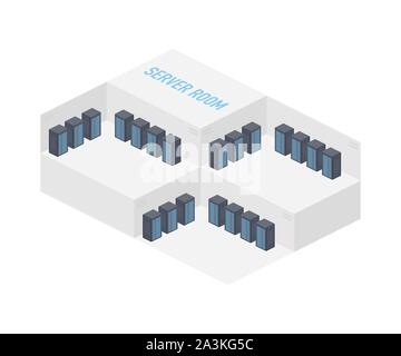 Server room isometric image, information storage and processing room. Vector stock illustration. Stock Vector