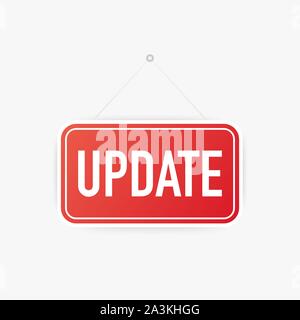 Update hanging sign on white background. Sign for door. Vector stock illustration. Stock Vector