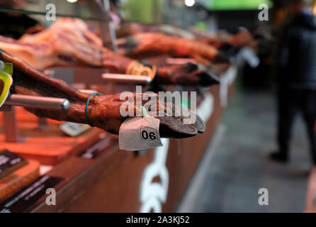 Jamón ibérico in a food market in Spain Stock Photo