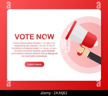 Megaphone Hand, business concept with text Vote now. Vector stock illustration Stock Vector