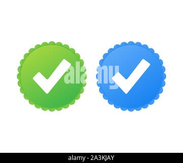 Profile Verification. Approved icon. Accept badge. Check mark. Sticker with tick. Vector illustration. Stock Vector
