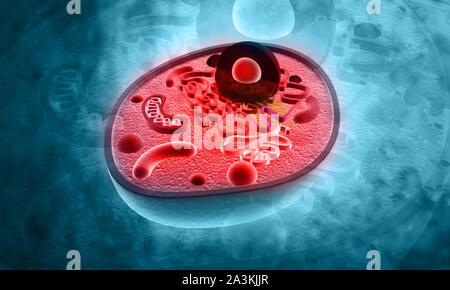 Cell Structure on blue background. 3d illustration Stock Photo