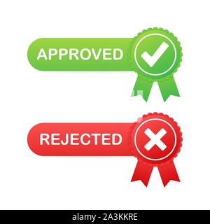 Approved and rejected label sticker icon on white background. Vector illustration. Stock Vector