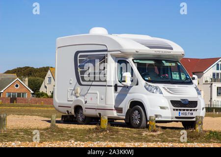 20 September 2019 A French manufactured Peugeot Auto Sleeper camper van parked up at the pebble beach at Hayley Island in Hampshire England Stock Photo